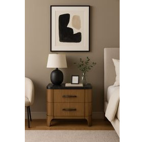 Blue Mallee Brown and Black 2 Drawer Stone Top Nightstand with USB Charging
