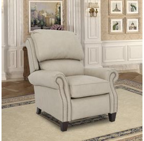 Churchill Cashmere Stone Leather Push Thru The Arms Recliner with Nailhead Trim