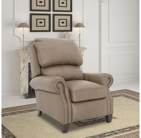 Churchill Cashmere Taupe Leather Push Thru The Arms Recliner with Nailhead Trim