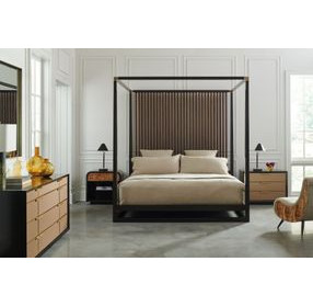 Pinstripe Dark Chocolate and Rich Walnut King Canopy Bed