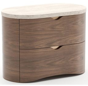 Fleur Porcini and Travertine 2 Drawer Large Nightstand