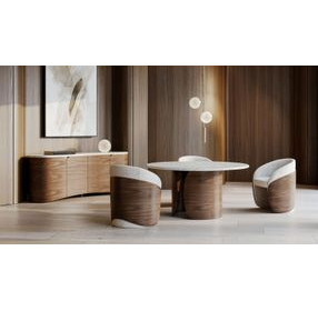 Fleur Porcini and Travertine 4 Door Sideboard
