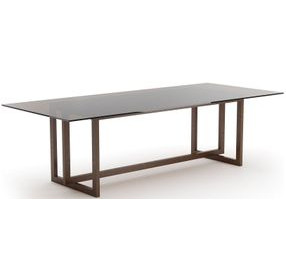 Wish You Were Here New Natural Walnut and Smoked Bronze Glass Top 84" Rectangular Dining Room Set