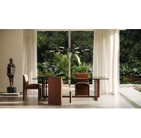 Wish You Were Here New Natural Walnut and Smoked Bronze Glass Top 104" Rectangular Dining Table