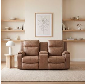 Contour Cocoa 74" Power Reclining Console Loveseat with Power Headrest and USB Charging