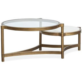 Cassidy Aged Brass and Volakas Round Glass Top Cocktail Table