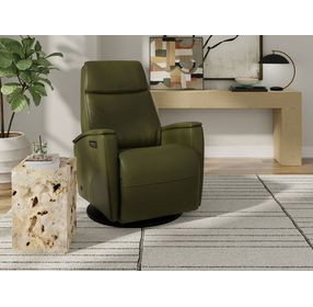 Relax Crown Martini Olive Leather Small Glider Power Recliner with Magnetic Charger
