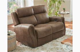 Riley Brown Leather Power Reclining Loveseat With Power Headrest