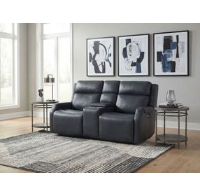 MS Salvo Denim Leather 68" Zero Gravity Power Reclining Console Nelson Loveseat with Power Lumbar and USB Charging