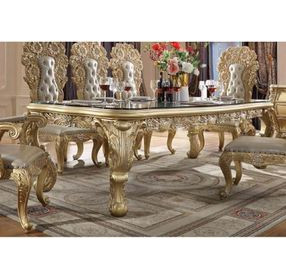 Cabriole Gold Rectangular Glass Top Dining Room Set