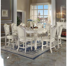 Vendome Antique Pearl Upholstered Counter Height Chair with Nailhead Trim Set of 2