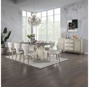 Kasa Gray and Champagne 76" Rectangular Sintered Stone Top Dining Table