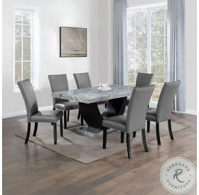 Caralin Gray Synthetic Leather and Black Side Chair with Nailhead Trim Set of 2