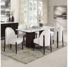 Clayten White and Espresso 71" Rectangular Marble Top Dining Table