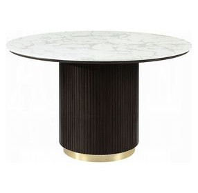 Clayten White and Espresso 52" Round Marble Top Dining Room Set