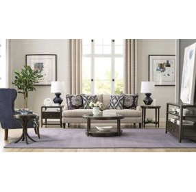 Whitaker Distressed Dark Stain Round Glass Top Cocktail Table With Casters