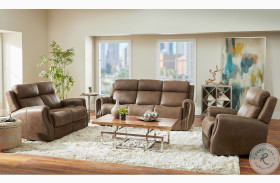 Riley Brown Leather Power Recclining Living Room Set With Power Headrest