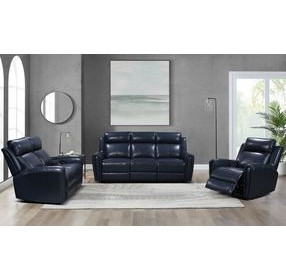 Jonathan Blue Leather Lay Flat Power Reclining Living Room Set with USB Charging