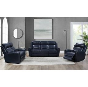 Jonathan Blue Leather Lay Flat Power Reclining Living Room Set with USB Charging
