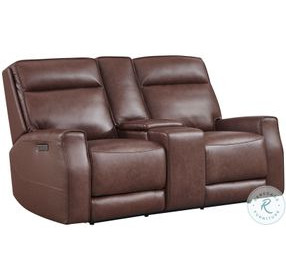 Sydney Brown Heritage Leather Power Reclining 73" Console Loveseat with Power Headrest