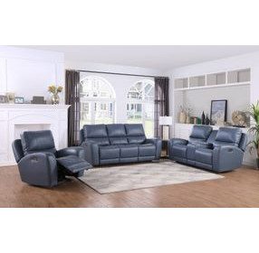 Bel Air Persian Blue Leather Power Reclining Living Room Set with Power Headrest and USB Charging