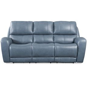 Bel Air Persian Blue Leather Power Reclining Living Room Set with Power Headrest and USB Charging