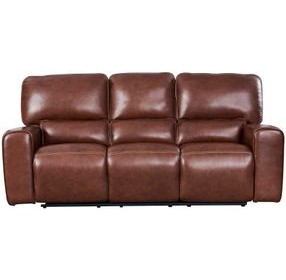 Broadway Brown Leather Lay Flat Power Reclining Living Room Set with USB Charging