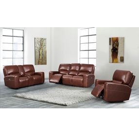 Broadway Brown Leather Lay Flat Power Reclining Living Room Set with USB Charging