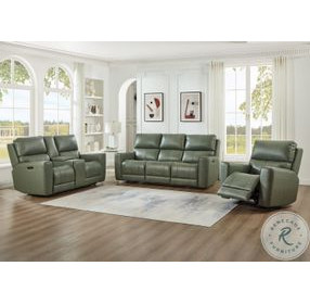 Laredo Sage Moss Leather Glider Power Recliner with Power Headrest