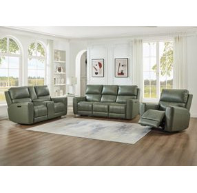 Laredo Sage Moss Leather Zero Gravity Power Reclining Living Room Set with Power Headrest and USB Charging