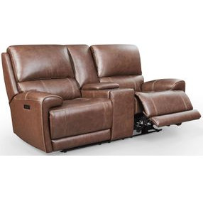 Highland Brown Coffee Leather Power Reclining 80" Console Loveseat with Power Headrest