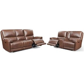 Highland Brown Coffee Leather Power Reclining Living Room Set with Power Headrest