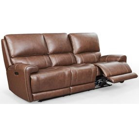 Highland Brown Coffee Leather Power Reclining 90" Sofa with Power Headrest