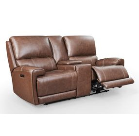 Highland Brown Coffee Leather 79" Zero Gravity Power Reclining Console Loveseat with Power Headrest and USB Charging