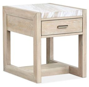 Preston Gallery Buff and Antique Silver Rectangular Marble Top End Table