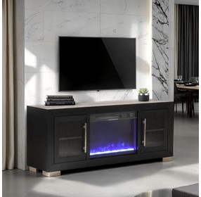 Ashbourne Black 60" TV Stand with LED Fireplace and USB Charging