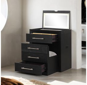 Ashbourne Black Bedside LED Vanity Set with Stool and USB Charging