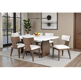 Caerwys Brown and White 70" Rectangular Marble Top Dining Table