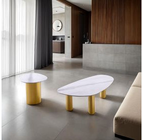 Northwich White and Matte Gold Rectangular Sintered Stone Top Cocktail Table