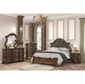Leovanni Dark Brown Queen Upholstered Panel Bed