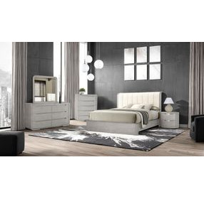 Osterley Light Gray and White King Upholstered Panel Bed