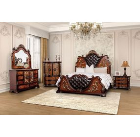 Aquilina Dark Cherry and Oak Queen Panel Bed