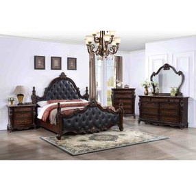 Cremona Dark Cherry and Gray Queen Upholstered Panel Bed with Nailhead Trim