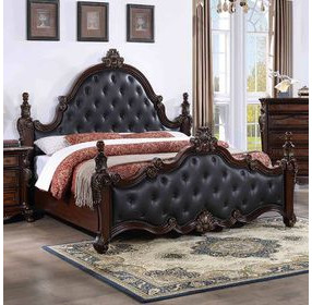 Cremona Dark Cherry and Gray Upholstered Panel Bedroom Set with Nailhead Trim