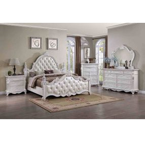 Cremona White King Upholstered Panel Bed with Nailhead Trim
