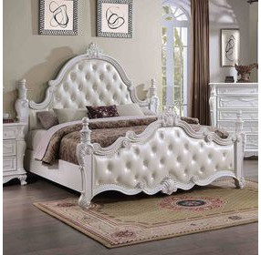 Cremona White Upholstered Panel Bedroom Set with Nailhead Trim