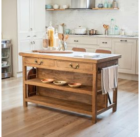 Delmar White and Natural 58" Rectangular Marble Top Kitchen Island