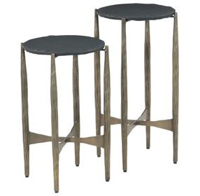 Odessa Antique Brass and Black Round Marble Top Nesting Side Table Set of 2
