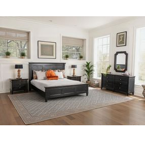 Trento Distressed Black King Panel Bed