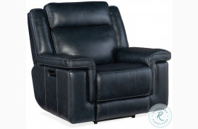 Montel Cosmos Cobalt Leather Lay Flat Power Recliner With Power Headrest And Lumbar